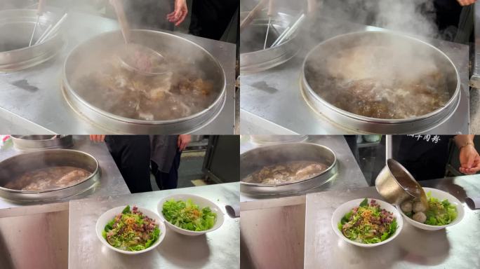 一家潮汕牛肉粉店在制作美味的牛肉牛腩汤粉