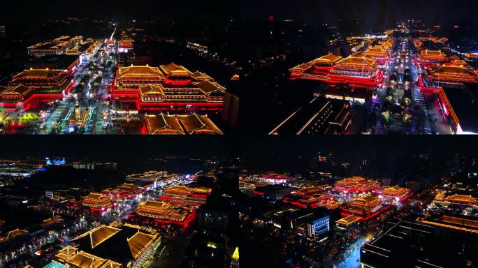 西安大唐不夜城航拍夜景4k超清实拍