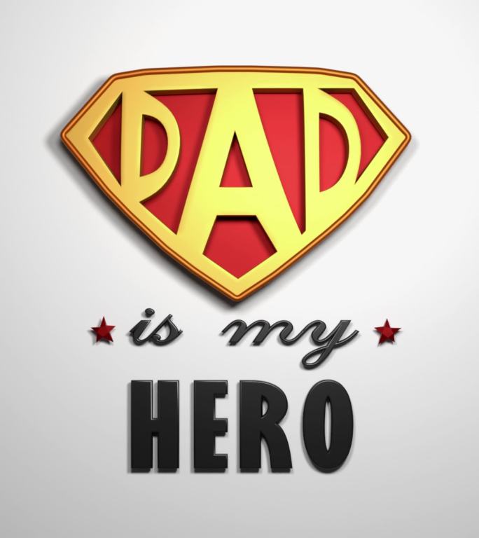 垂直超级英雄爸爸徽标，白色背景，英雄标题，4K分辨率