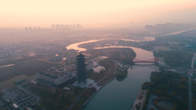 4K素材航拍中国大运河博物馆