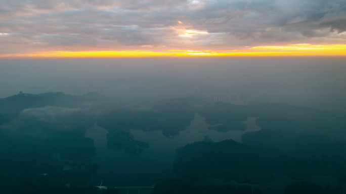 【4K超清】惠州航拍红花湖起雾天光影