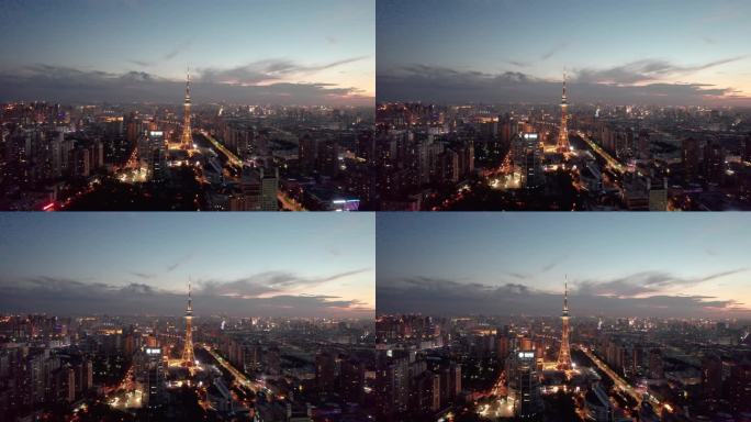 哈尔滨城市风光夜景航拍