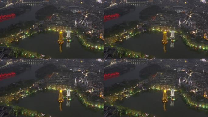 航拍广西桂林两江四湖城市风光夜景视频