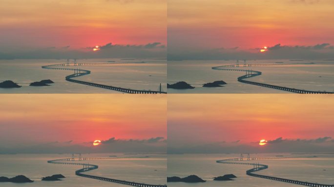 港珠澳大桥中国结日出航拍4K