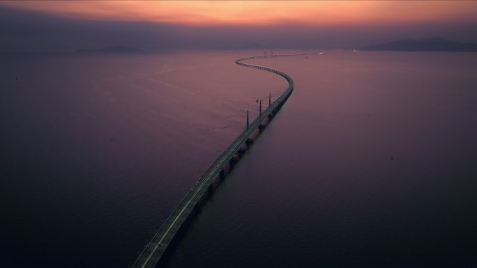 港珠澳大桥海豚塔日出航拍4K