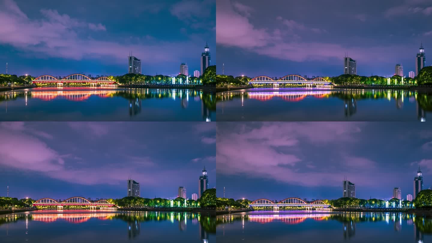 义乌江宾王大桥城市夜景延时摄影
