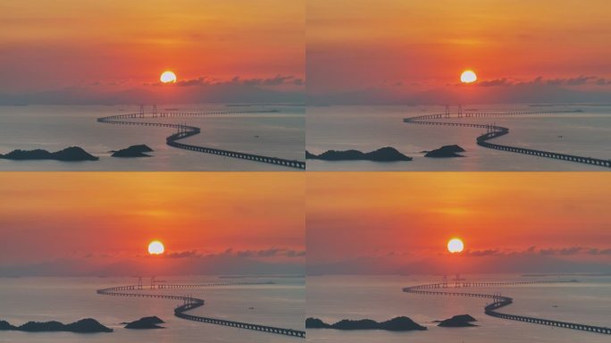 港珠澳大桥中国结日出航拍4K