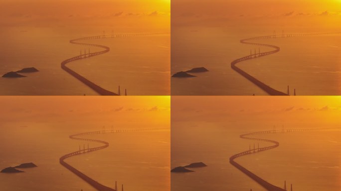 港珠澳大桥中国结海豚塔日出航拍4K