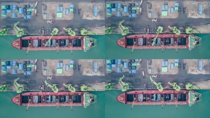 港口货船的T/L PAN无人机透视图