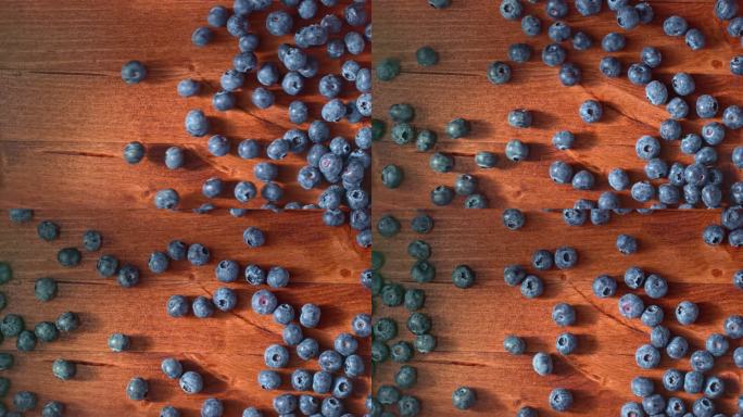 SLO MO LD蓝莓在桌子上滚动