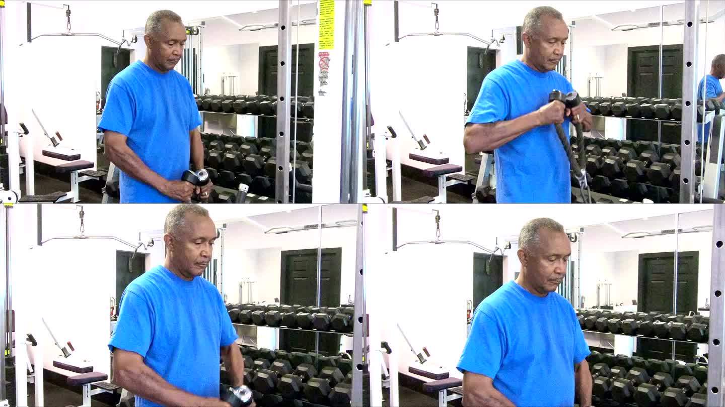 在健身房锻炼的非洲裔美国老人