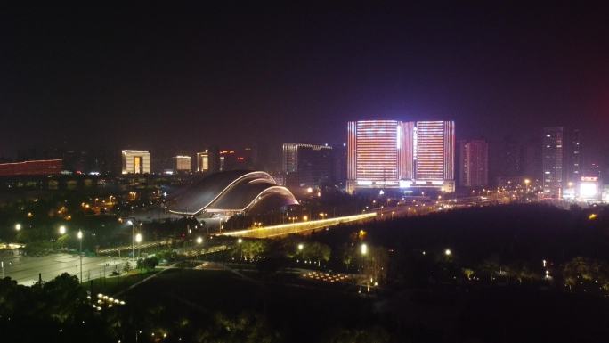 合肥市政府天鹅湖夜景航拍