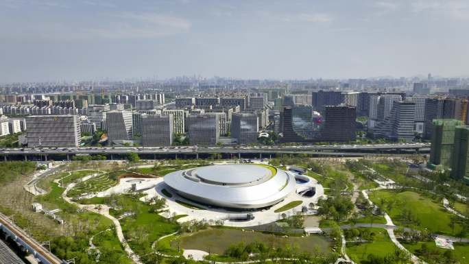 航拍2022杭州亚运会电竞中心体育馆