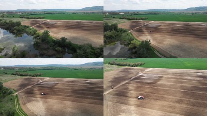 智能农业。播种地的远程控制灌溉设备。