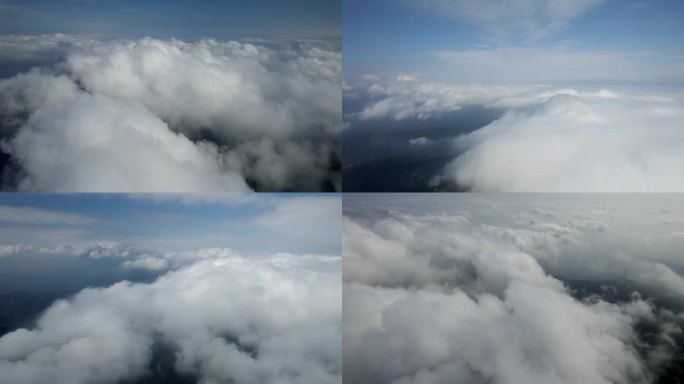 白云穿越云层云海飞行天堂