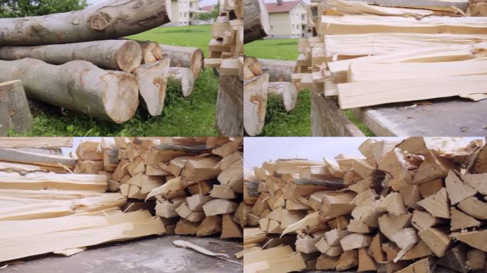 天然木材的柴火堆柴火堆木材堆草地