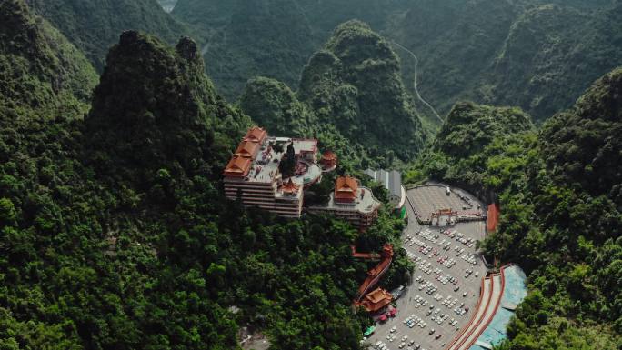 南宁弄拉景区山间自然风光寺庙佛教航拍4k