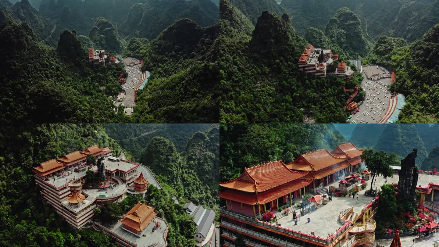 南宁弄拉景区山间自然风光寺庙佛教航拍4k