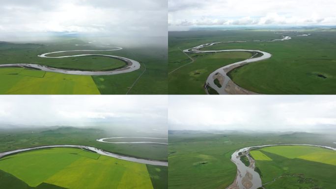 4K航拍四川阿坝县草原上的河流