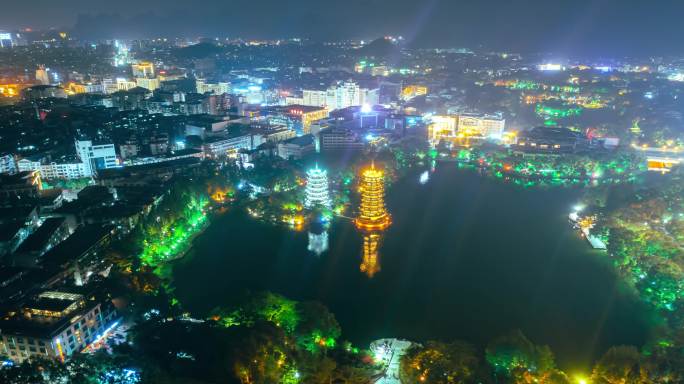 4k航拍桂林两江四湖夜景延时