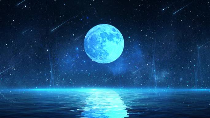 6k夜晚月亮水面流星