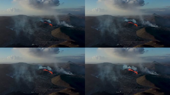冰岛Fagradalsfjal火山喷发鸟瞰图