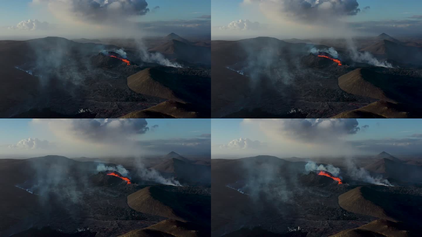 冰岛Fagradalsfjal火山喷发鸟瞰图