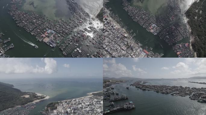 海南陵水猴岛疍家鱼排海上渔村航拍全景原色