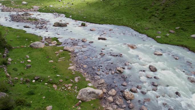 西藏索县自然风景草原河流村庄牦牛群航拍