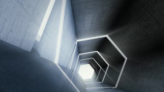 科技感几何隧道穿梭建筑光影视频素材