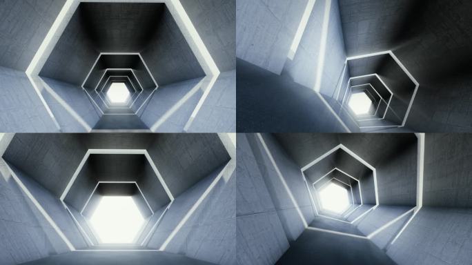 科技感几何隧道穿梭建筑光影视频素材