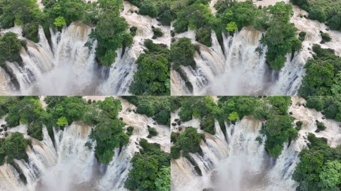 Ban Gioc瀑布的无人机鸟瞰图是越南最令人印象深刻的自然景观之一