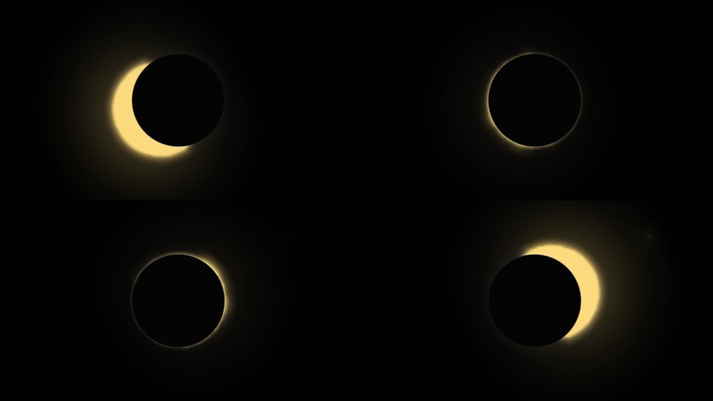日全食，月球主要覆盖可见的太阳，形成钻石戒指效果，抽象科学背景，高细节4k，3D渲染