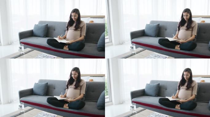 女性3D超声扫描孕妇沙发画画怀孕准备