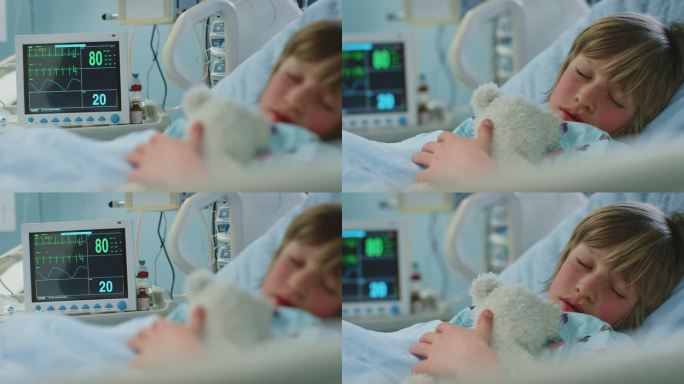 病童睡在重症监护室的床上
