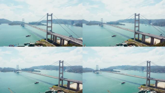 香港西侧吊桥青马大桥无人机视图
