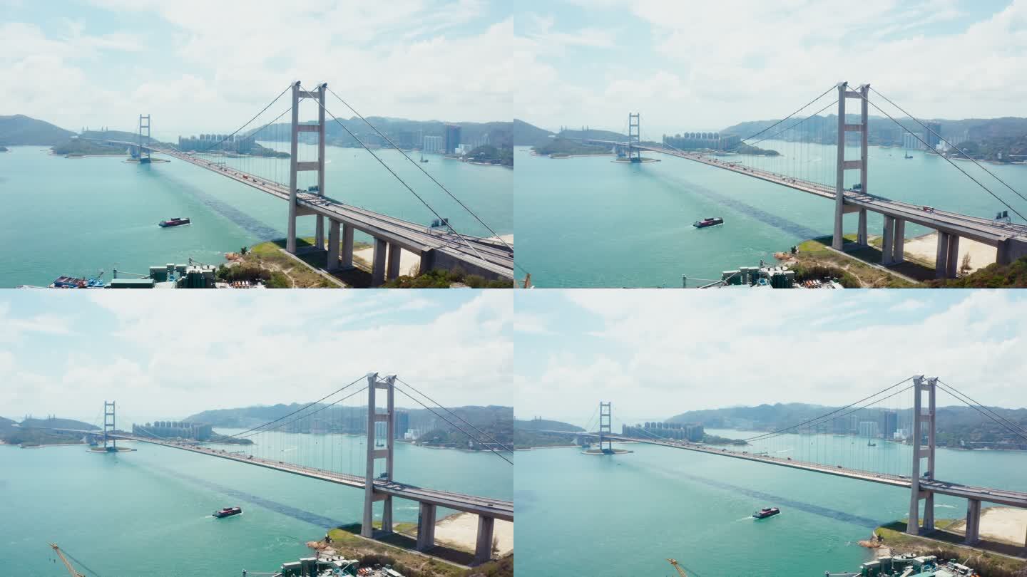 香港西侧吊桥青马大桥无人机视图