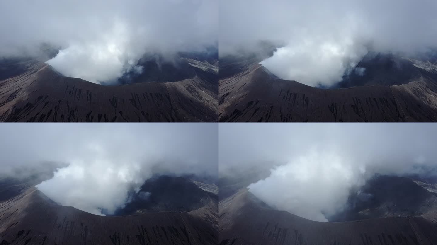 4K：东爪哇布罗莫火山的鸟瞰火山口，印度尼西亚的无人机相机布罗莫火山鸟瞰图