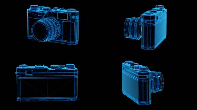 蓝色科技线条复古相机透明通道素材