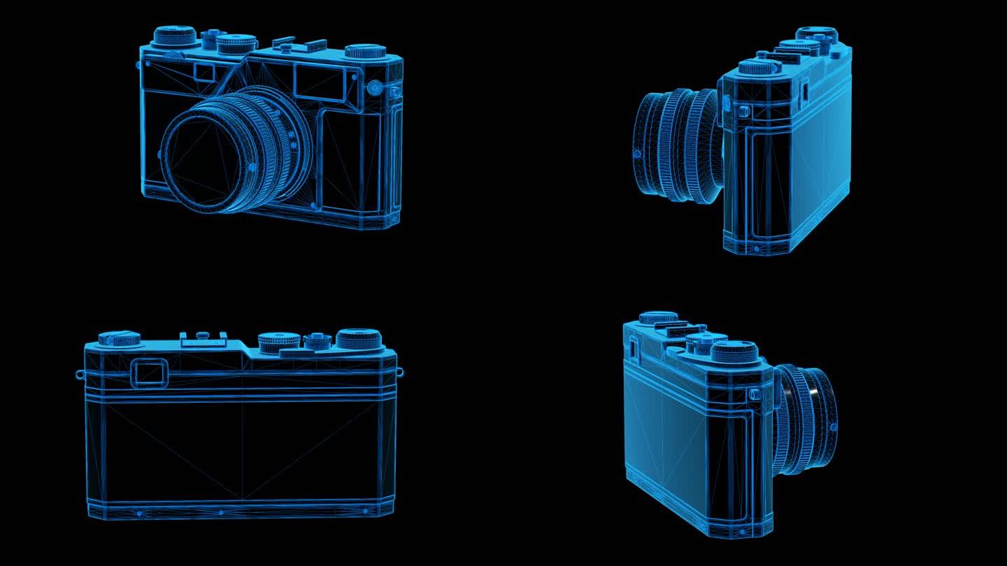 蓝色科技线条复古相机透明通道素材