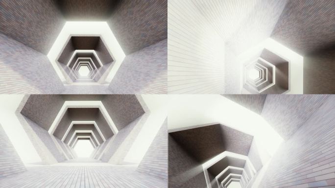 艺术感六边形几何空间穿梭光影变化组合素材