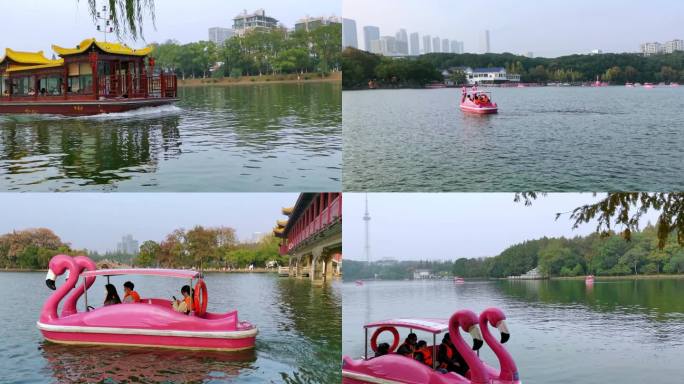 多镜头--脚踏船--公园划船