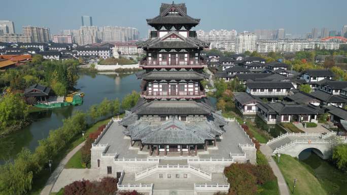 航拍宿迁项王故里景区魁星楼-HDR