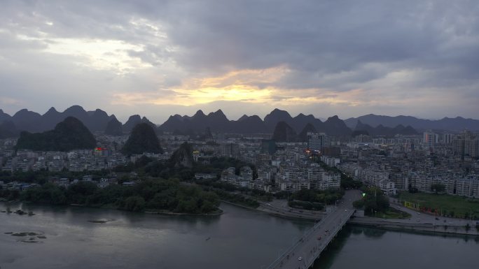 航拍广西桂林城市山水风光视频
