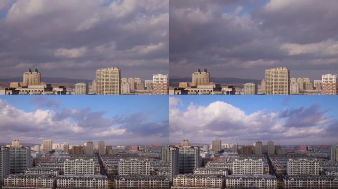 城市城镇天空的延时摄影