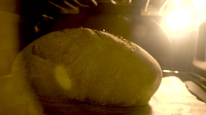 烤箱加热烘烤椭圆形面包