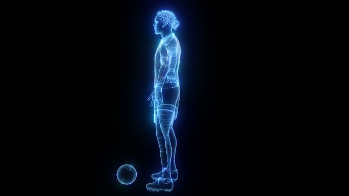 发光全息运动员踢球透明通道素材