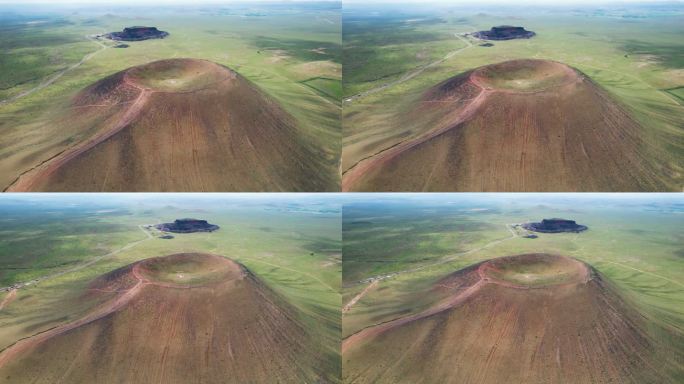 中国草原和消失的火山口鸟瞰图