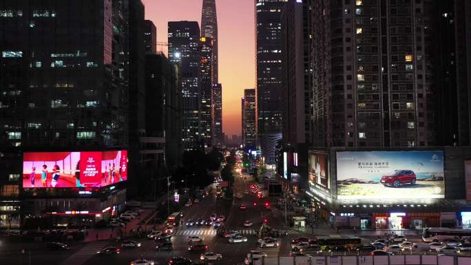 深圳建筑楼群车流航拍夜景