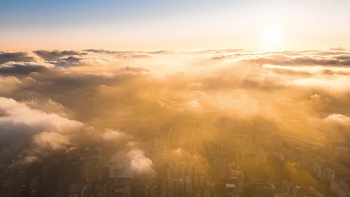 4K深圳大气穿云航拍日出朝霞